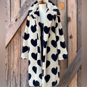 Cozy Heart Patterned Faux Fur Coat